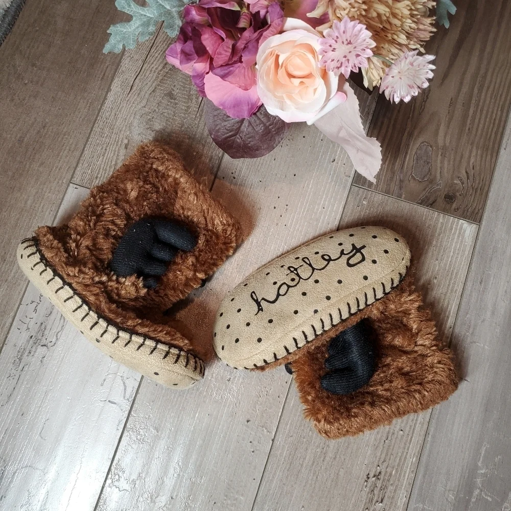 Hatley Toddler Boy Brown Moose Pull-On Slippers Size Large 11-13 EUC